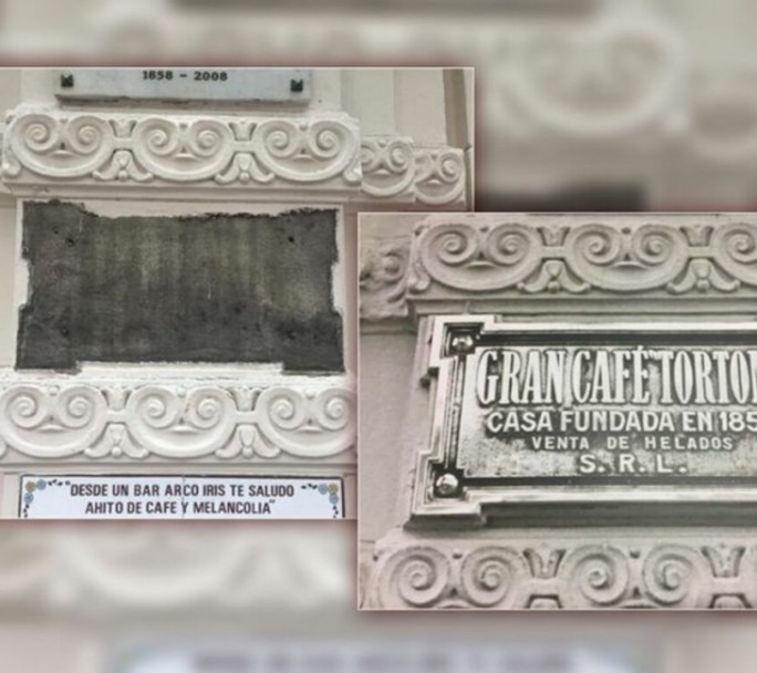 Robaron la placa insignia del Café Tortoni, que tenía más de 160 años