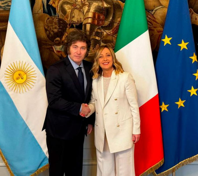 Giorgia Meloni, primer ministro de Italia, cenó junto a Milei en Olivos